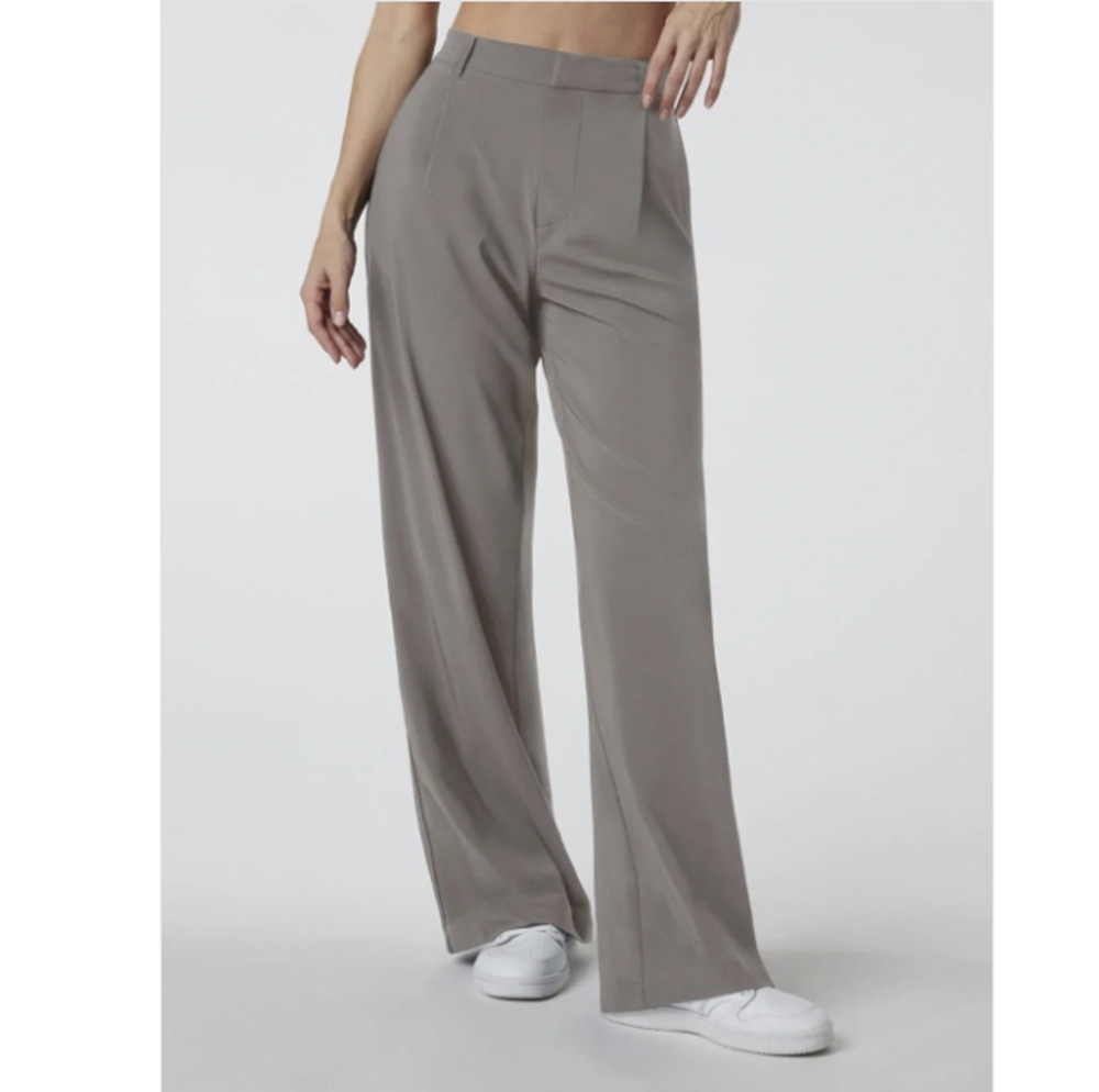 Vuori Villa Wide Leg Pant Trouser Taupe Beige Pockets Pleated Office Size Small